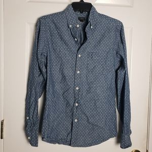 J.Crew Shirt Small  Slim Fit Blue/ White Polka Dot Button Up Long Sleeve Cotton